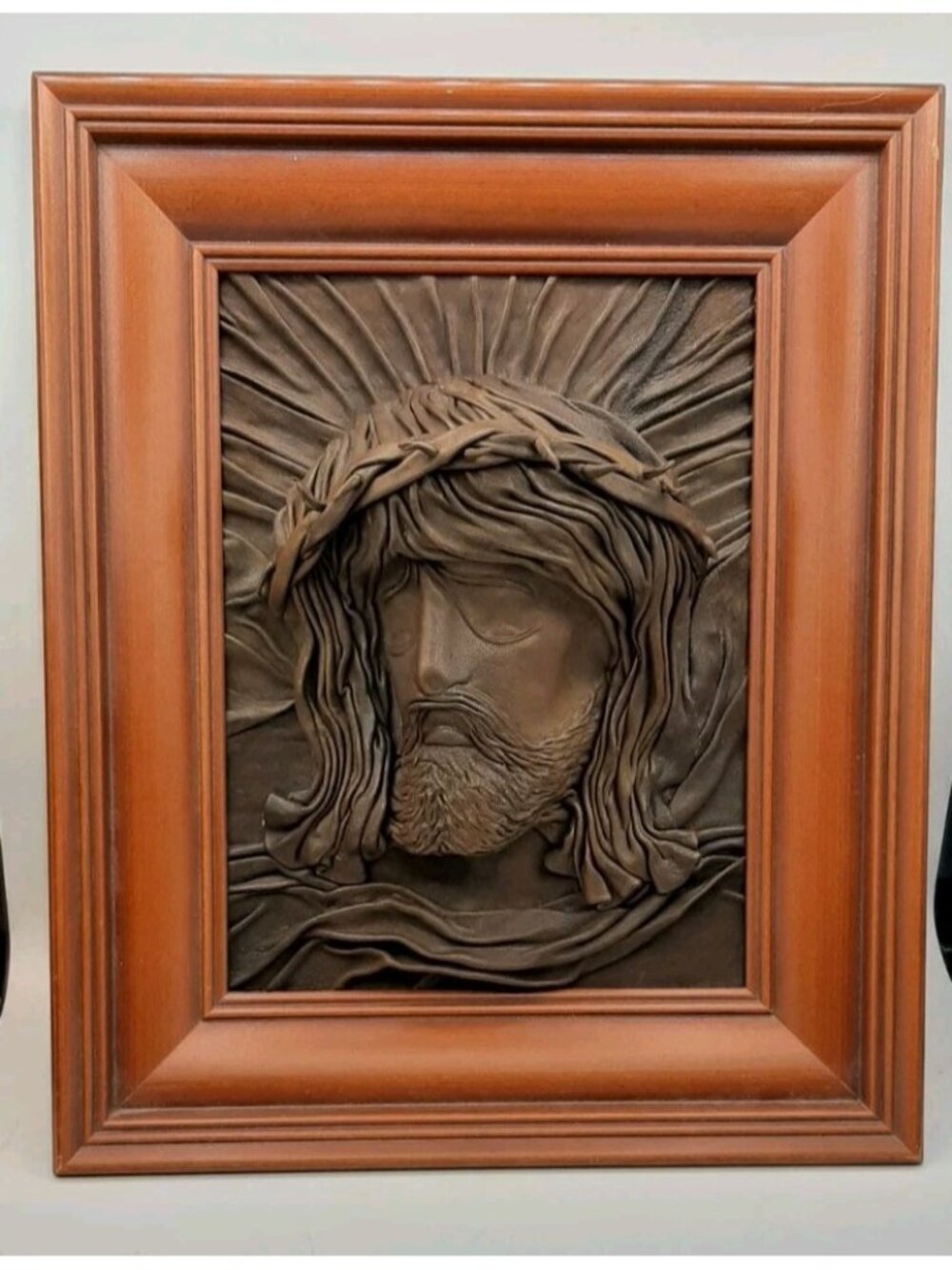 Vintage Jesus Wall Art 3D Relief Leather Sculpture Framed Religious USA